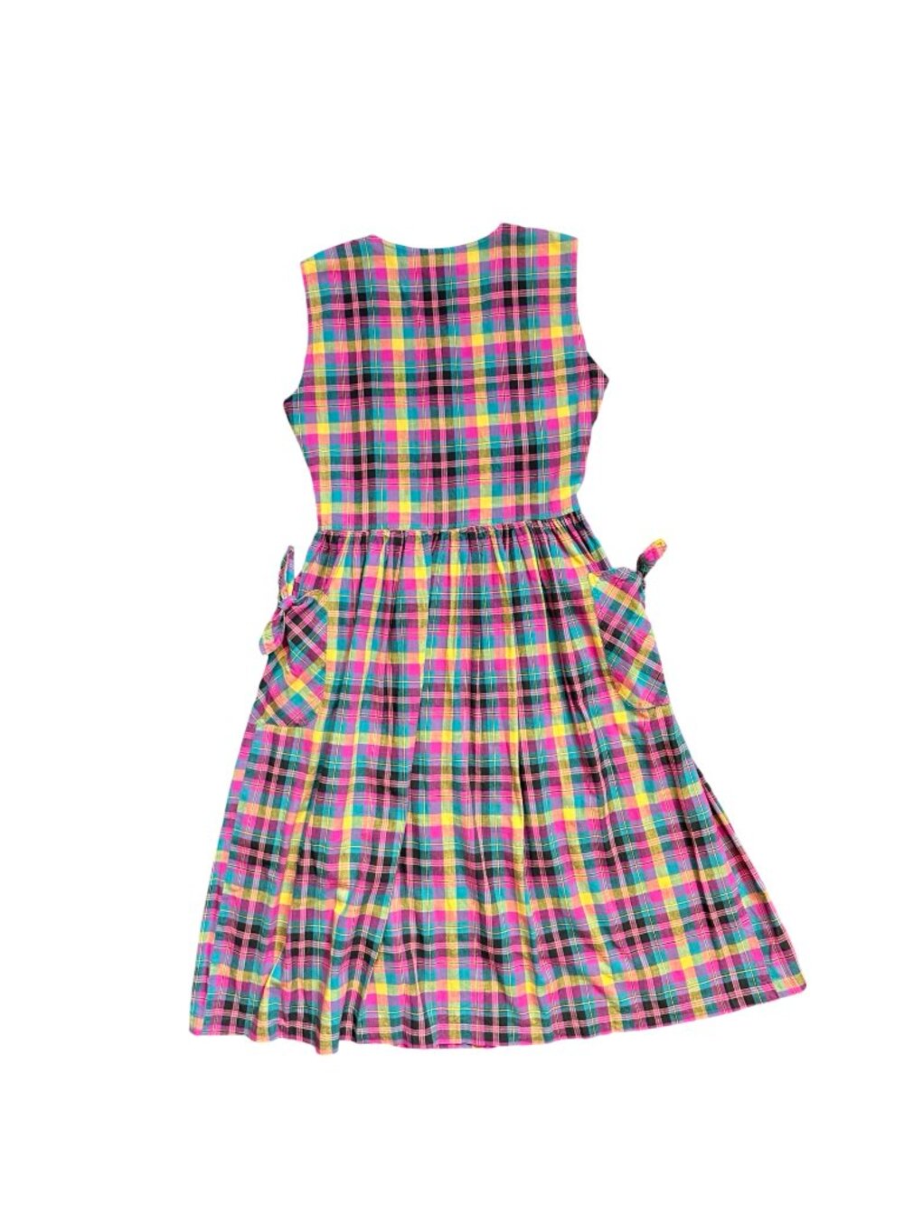 Vintage Multicolor Black Pink Plaid W's M 100% Cotton Button Front Dress Pockets - Picture 7 of 12